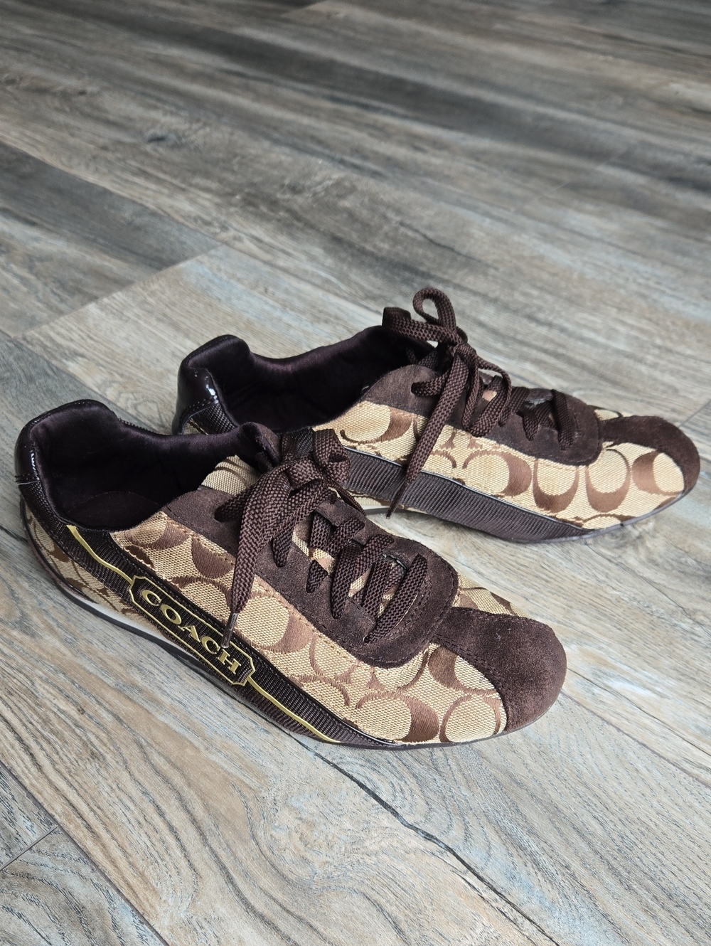 Coach Brown and Tan Signature Monogram Sneakers